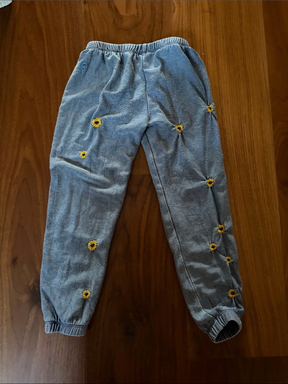 Chaser Gray Jogger Sweatpants with Yellow Sunflower Embroidery